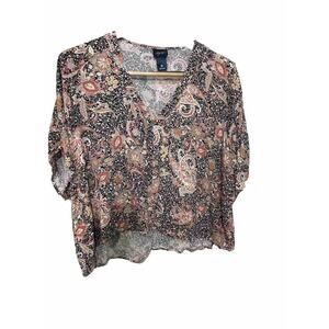 Daytrip Size M Sheer Patterned Filmy V Neck Boho Top